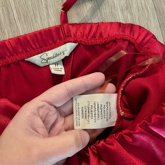 Y2K Vintage Burgundy Red Satin Bow Knee Length Evening Dress Size 11 - Picture 9 of 9